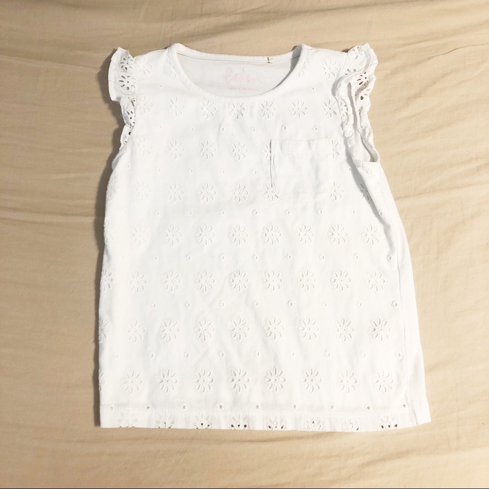 Mini Boden Girls White Eyelet Tank Top Size 5-6